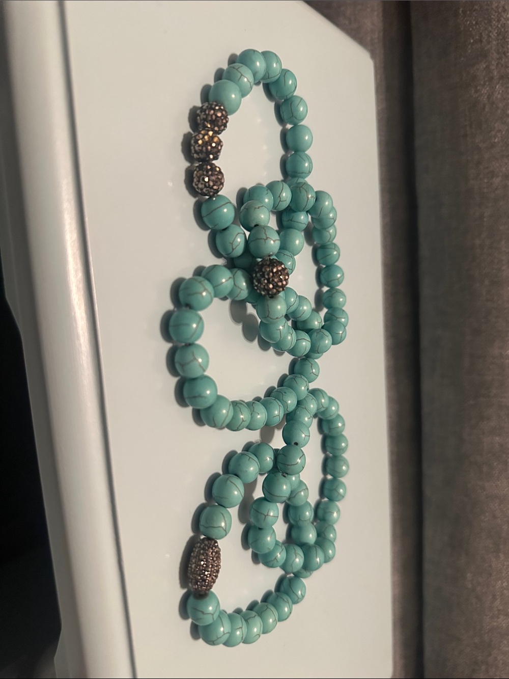 Turquoise Stretch Beaded Bracelet Set with Gold Accent Balls